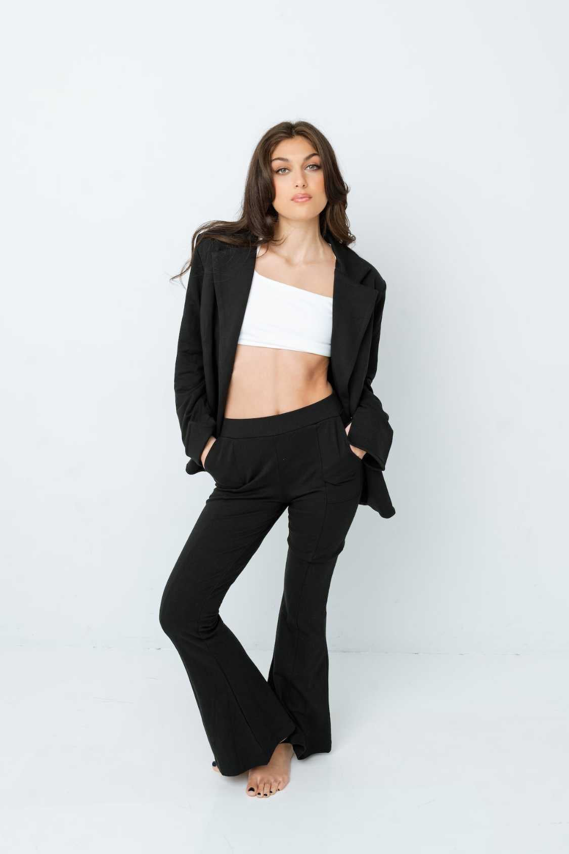 Casual Wide Leg Seamed Black Pant - Ian Design Co